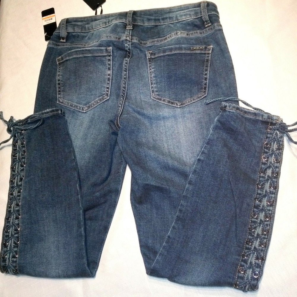 BEBE New Jeans Eyelet Lace Up Cropped Denim Sexy Women's 29 - Picture 3 of 5